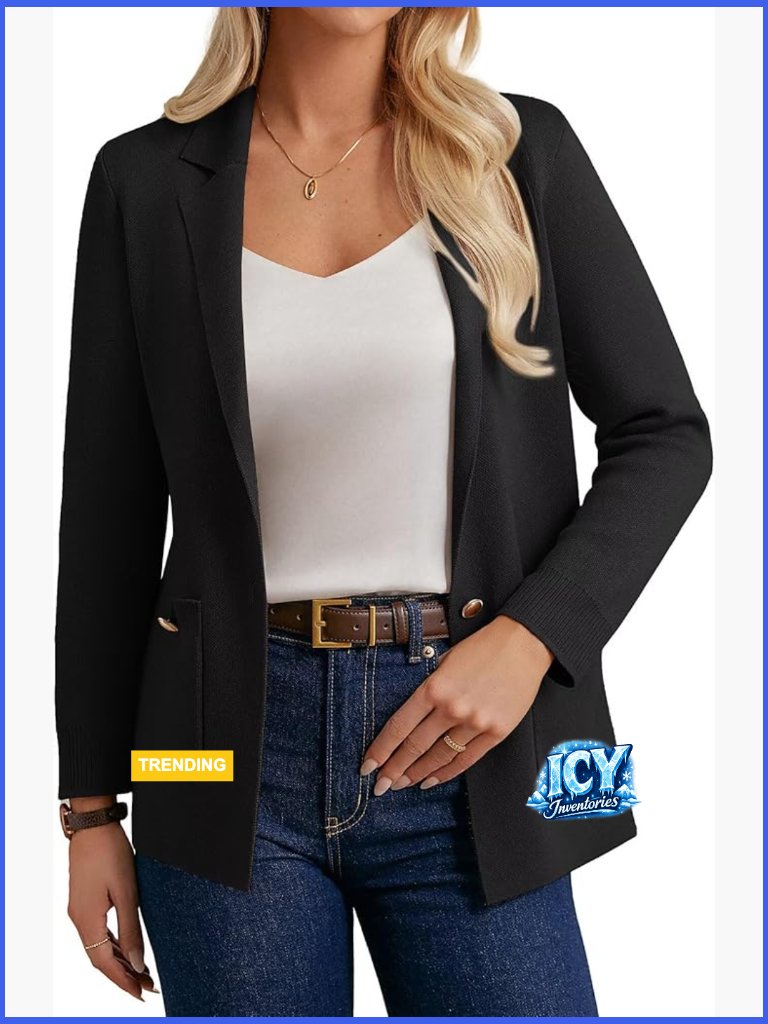 Polyester-Viscose Blend Sweater Blazer With Pockets For Business Casual